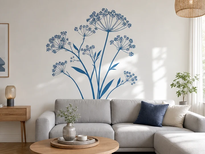 Großes individuelles botanisches Wandtattoo in einem Wohnzimmer