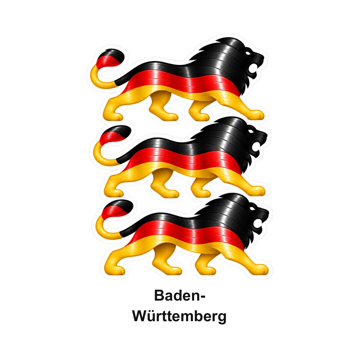 Baden-Württemberg: Drei Löwen mit Landesnamen in Schwarz-Rot-Gold und Vinylrillen
