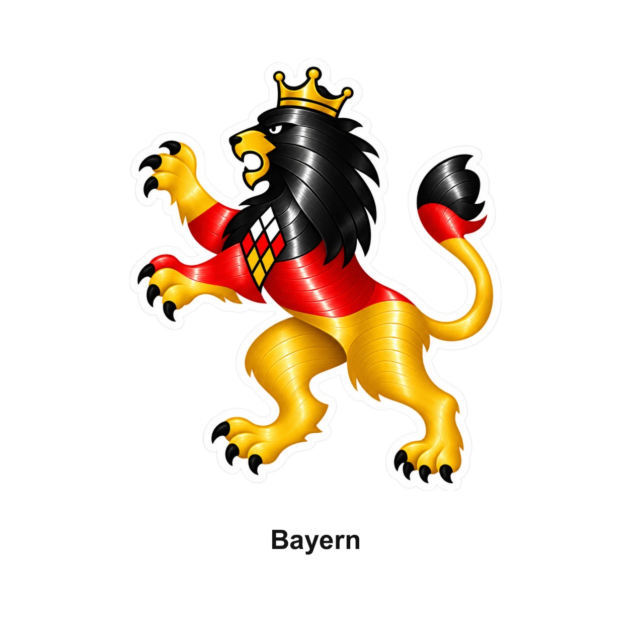 Bayern: Bayerischer Löwe mit Landesnamen in Schwarz-Rot-Gold und Vinylrillen
