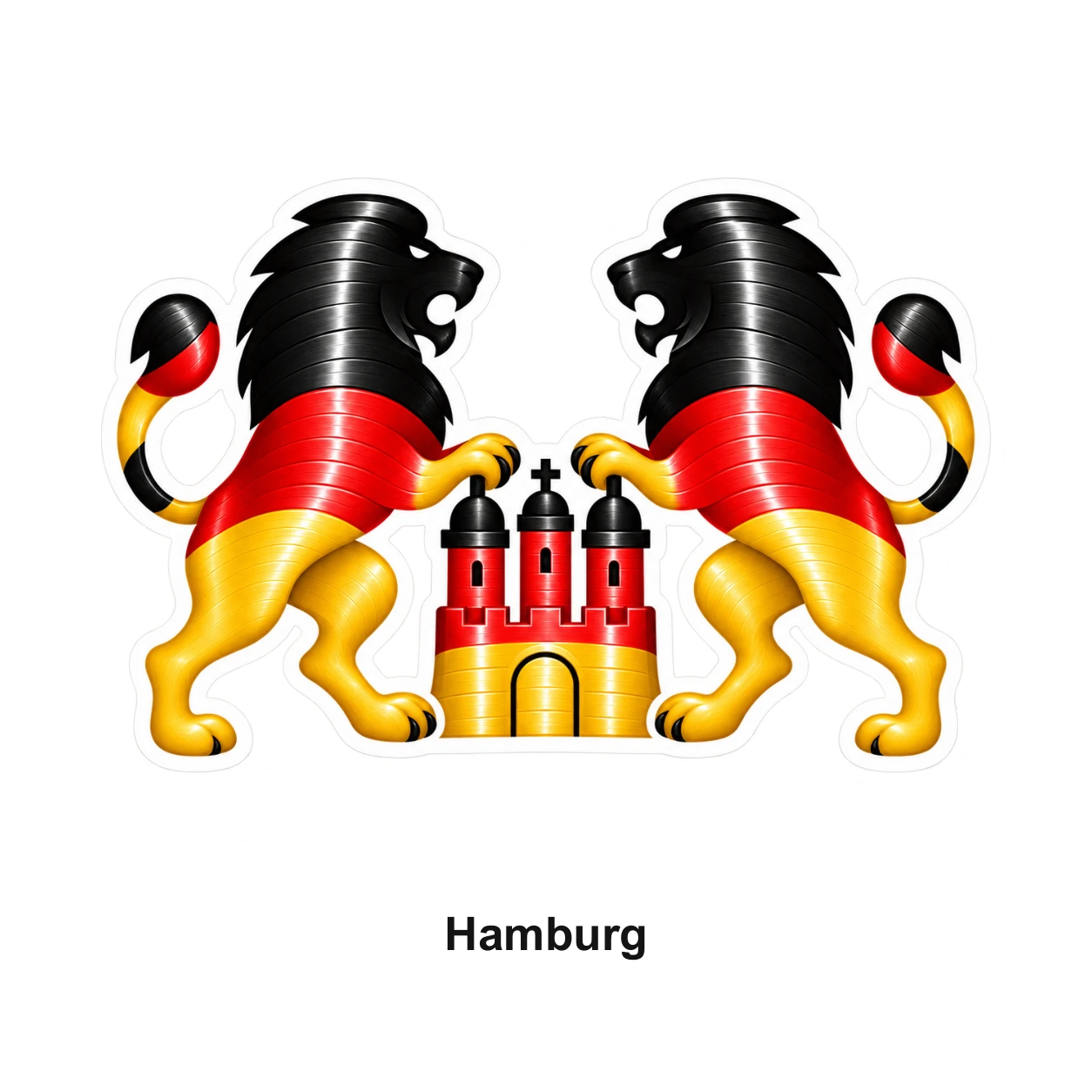 Hamburg: Löwen und Burg mit Landesnamen in Schwarz-Rot-Gold und Vinylrillen