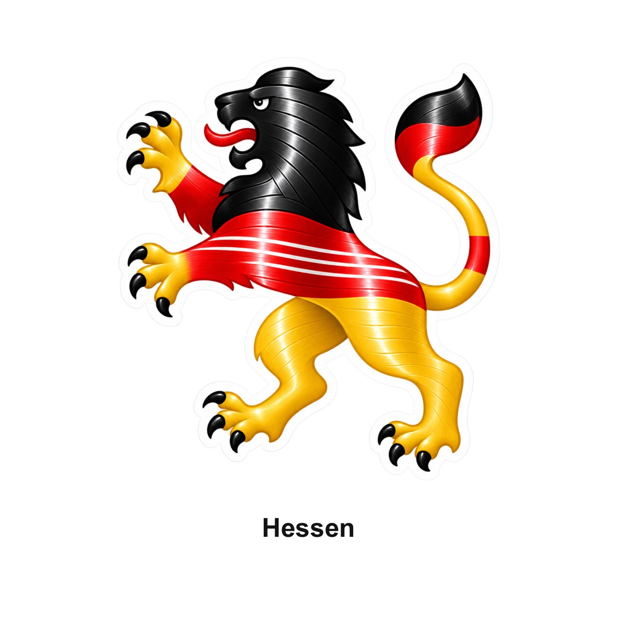 Hessen: Hessischer Löwe mit Landesnamen in Schwarz-Rot-Gold und Vinylrillen
