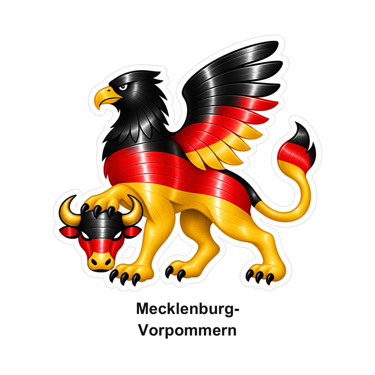 Mecklenburg-Vorpommern: Greif und Stier mit Landesnamen in Schwarz-Rot-Gold und Vinylrillen