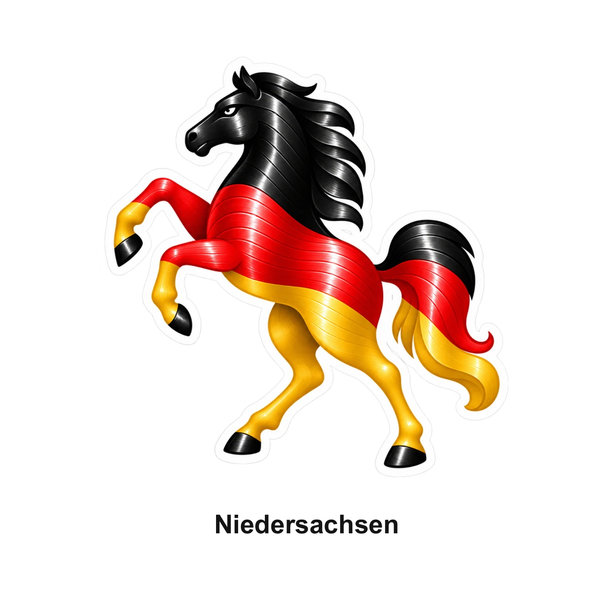 Niedersachsen: Sachsenross mit Landesnamen in Schwarz-Rot-Gold und Vinylrillen