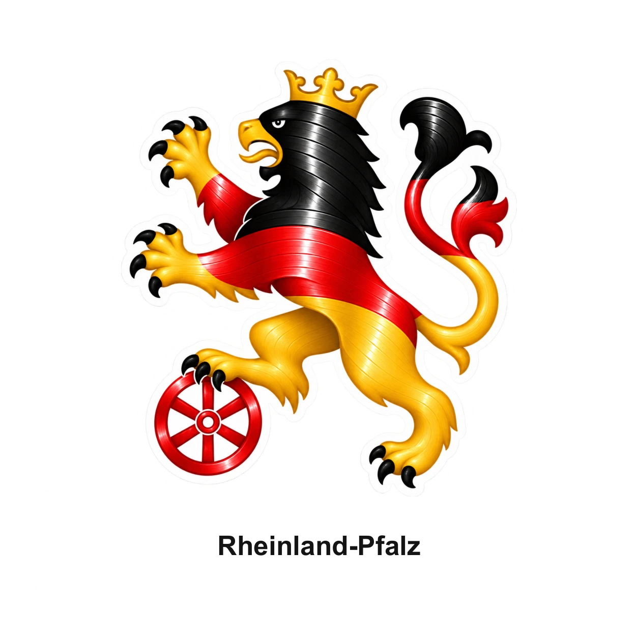 Rheinland-Pfalz: Pfälzer Löwe mit Landesnamen in Schwarz-Rot-Gold und Vinylrillen