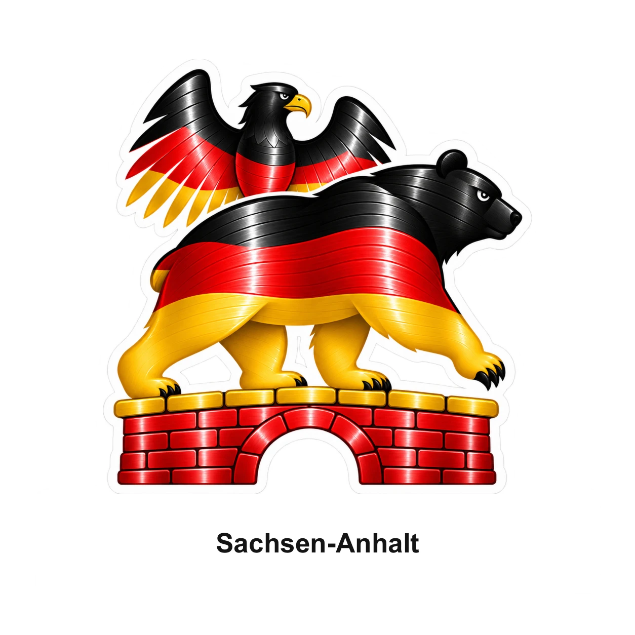 Sachsen-Anhalt: Bär und Adler mit Landesnamen in Schwarz-Rot-Gold und Vinylrillen