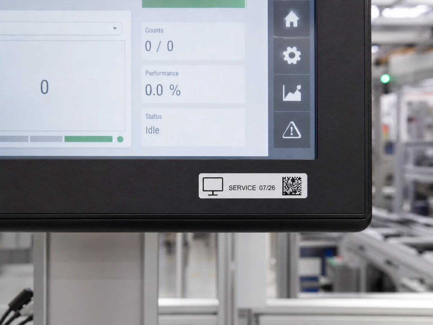 Serviceaufkleber auf einem industriellen Touchscreen