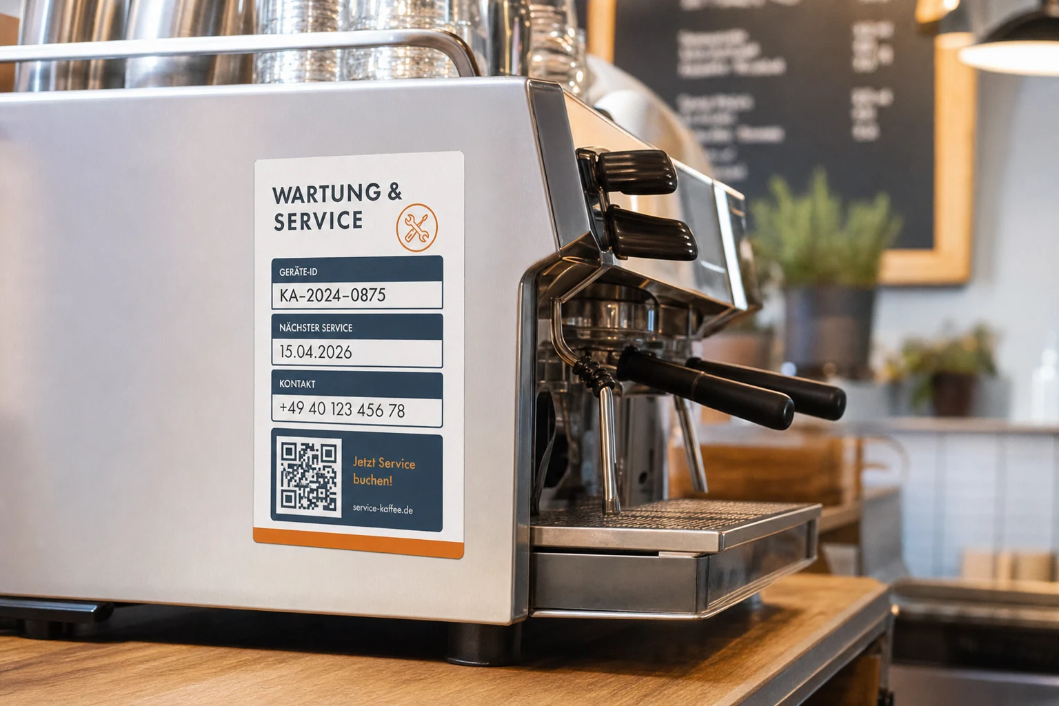 Robuster Service- und Inventaraufkleber auf einem Industriegerät