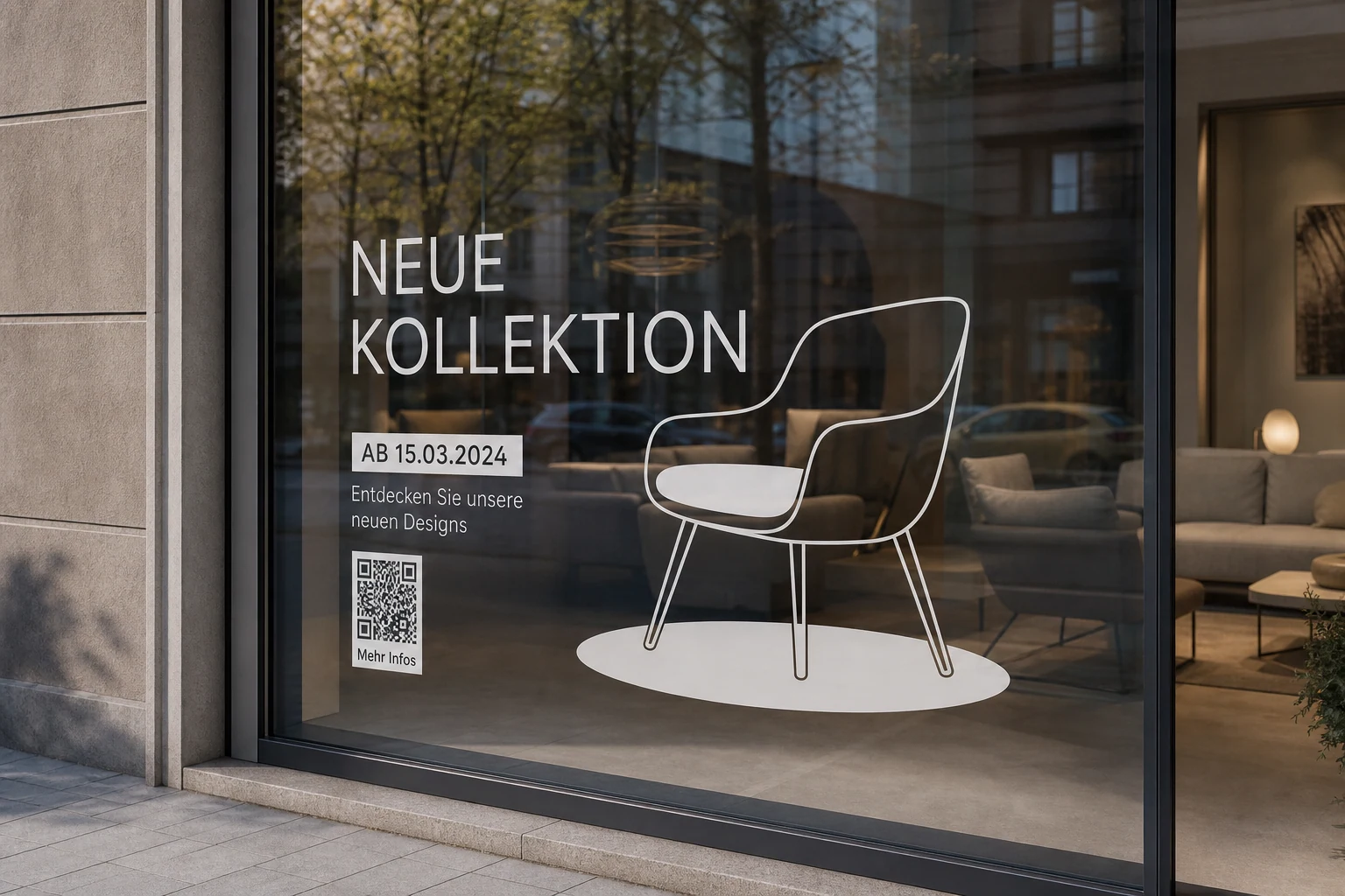 Dekorativer Werbeaufkleber auf einer Glasfläche