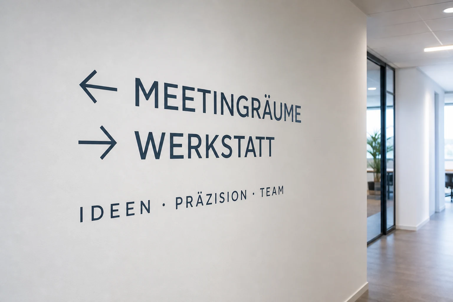 Konturgeschnittene Wegweisung und Werte als Wandtattoo im Büro