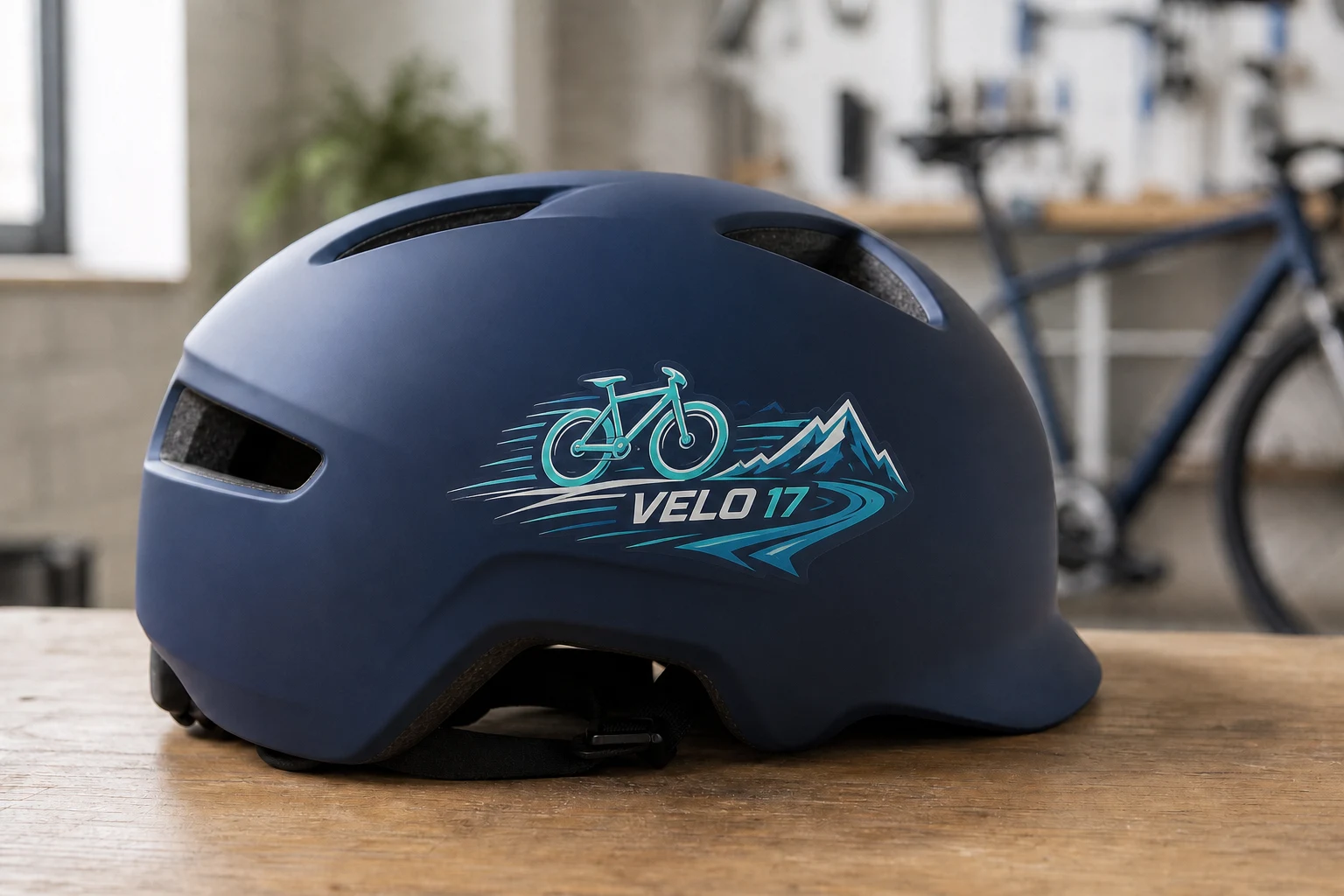 Großer farbiger Fahrrad-Aufkleber auf einem Fahrradhelm