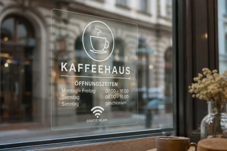 Schaufensteraufkleber mit Weißdruck mit transparenter Folie