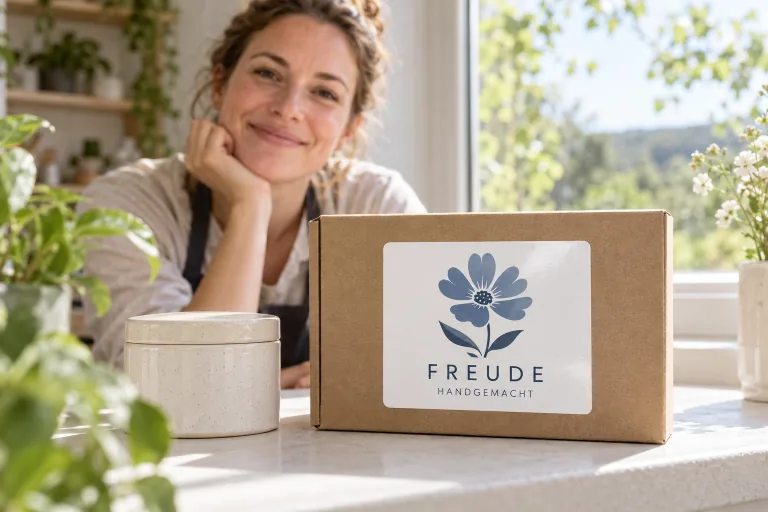 Individuelles Markenetikett auf der Verpackung eines handgefertigten Produkts