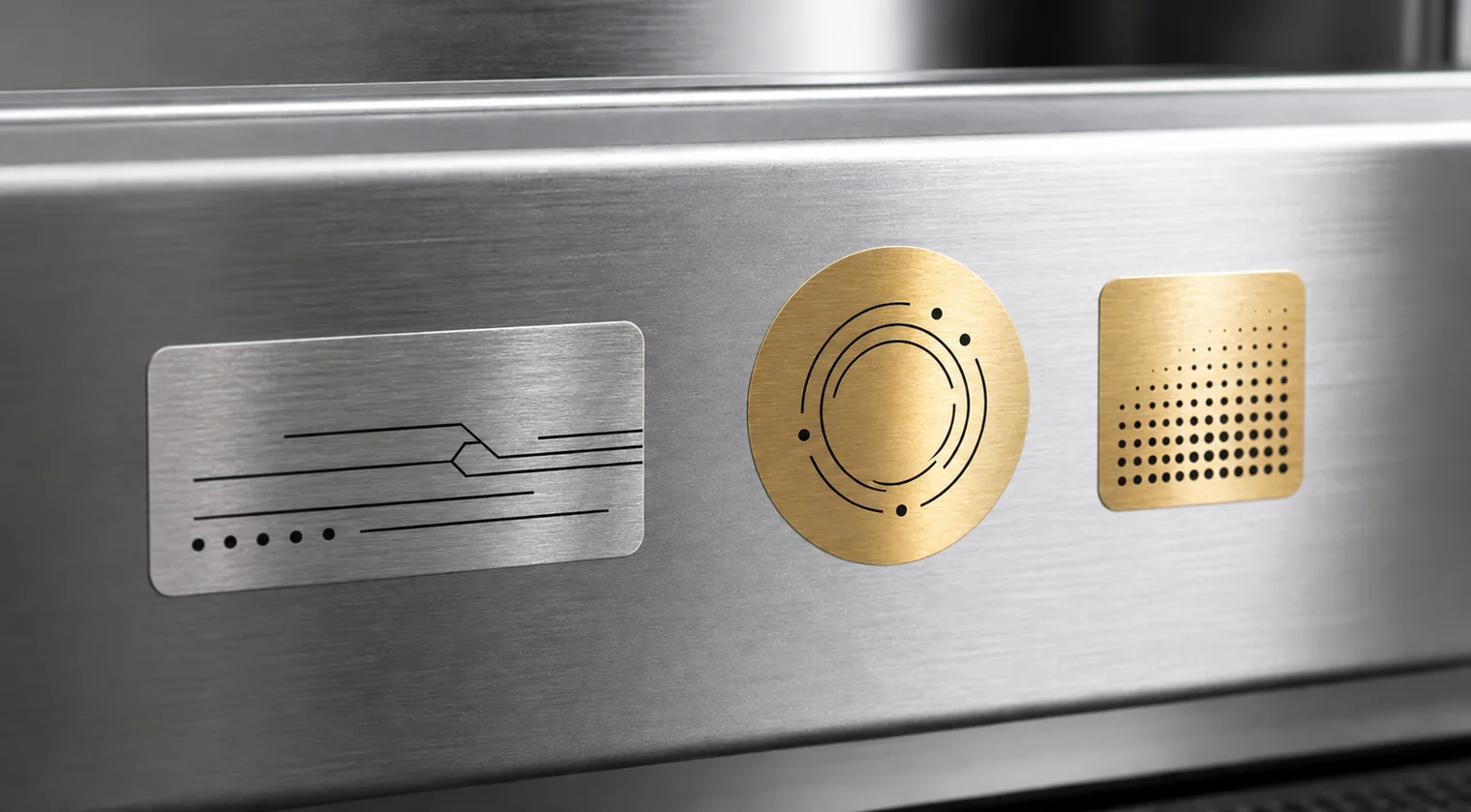 Silberne und goldene Metallfolienaufkleber auf einer ebenen Gerätefläche