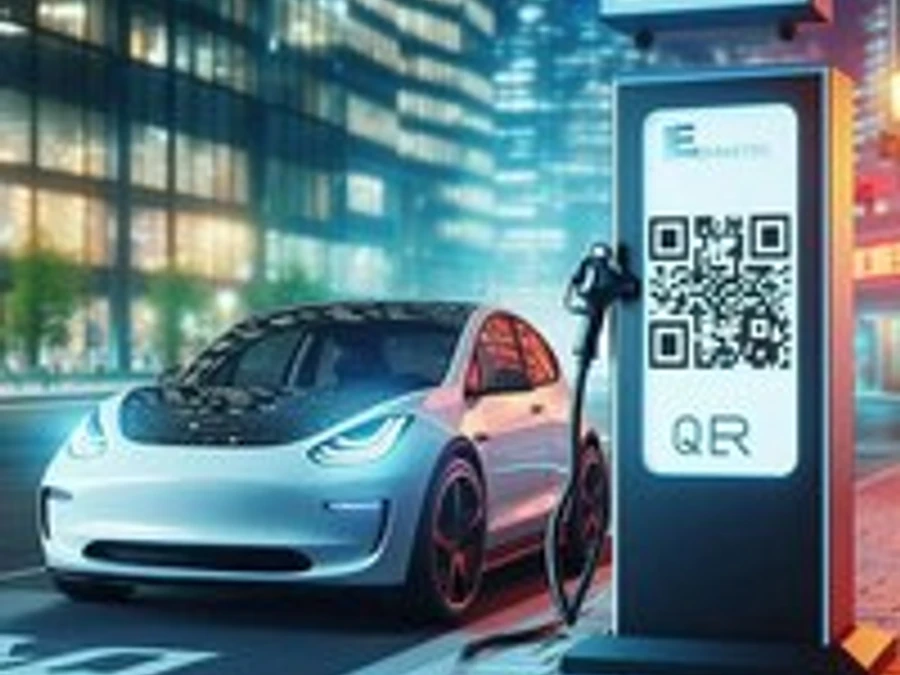 Beleuchteter QR-Code-Aufkleber an einer Ladesäule