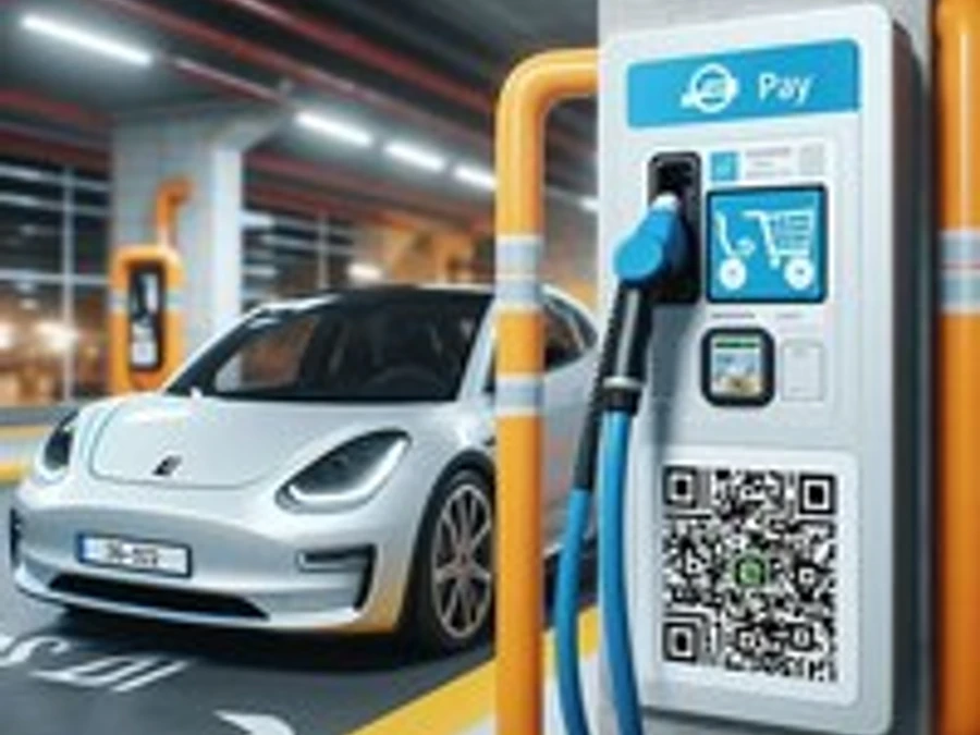 Stark klebender QR-Code-Aufkleber auf einer älteren Ladesäule