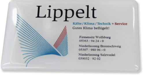 Lippelt-Firmenmotiv mit weißem Hintergrund und gewölbter transparenter Geloberfläche