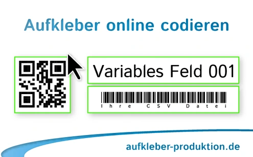 QR-Code Aufkleber, Barcode und variablem Text – Produktbeispiel 1