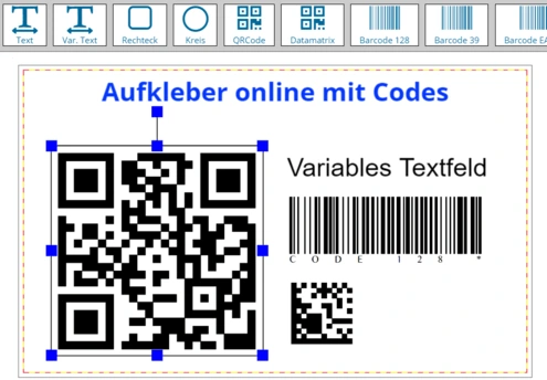 QR-Code Aufkleber, Barcode und variablem Text – Produktbeispiel 5