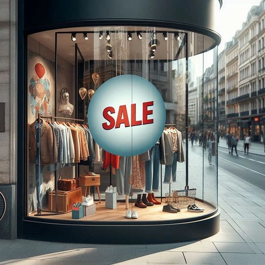 Sale-Beschriftung als klarer Fensteraufkleber